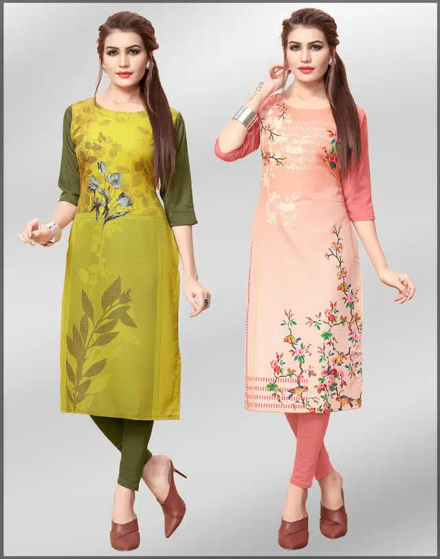 Crepe Kurti for Women (Pack of 2) (Multicolor, L)